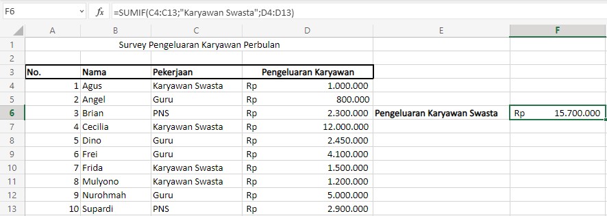 rumus excel sumif