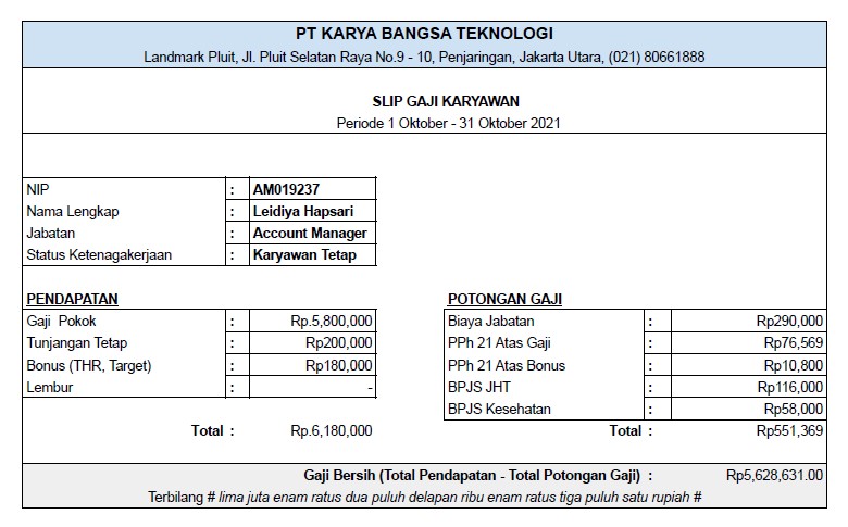 contoh slip gaji perusahaan startup