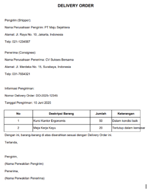 contoh delivery order