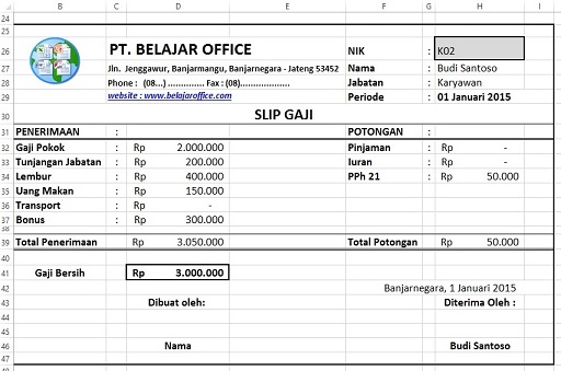 contoh slip gaji sederhana