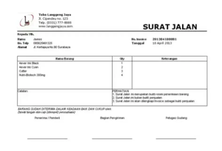 contoh surat jalan ekspedisi