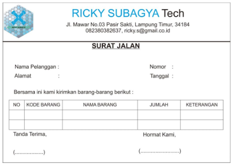 contoh surat jalan servis atau perbaikan