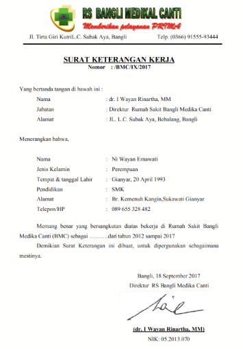 contoh surat kerja