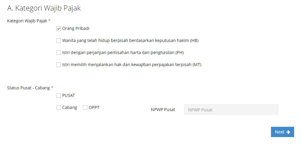 kategori wajib pajak npwp