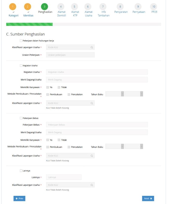 data penghasilan pada NPWP