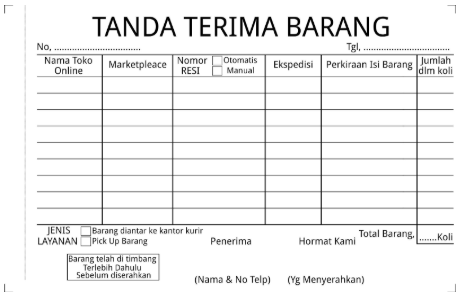 contoh tanda terima barang